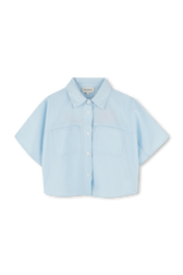 Chemise bleue manches courtes Raye bleu/blanc vue de face