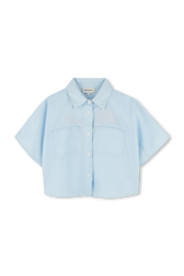 Blue short-sleeved shirt Striped blue/white front view