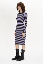 Robe rayé col rond à manches longues Raye noir/lilas vue de détail 1