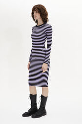 Striped Long-Sleeved Crew Neck Dress Striped black/lilac details view 1