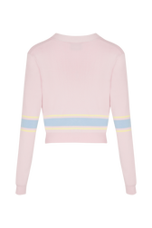 Women Colourful Stripes Wide Viscose Cardigan Baby pink back view