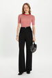 Short-sleeved crew-neck top in cotton and silk Red/white front worn view