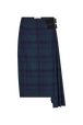 Asymmetrical tartan check kilt skirt Check navy green front view