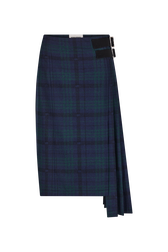 Asymmetrical tartan check kilt skirt Check navy green front view