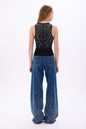Tank top in jersey with studs Black back worn view