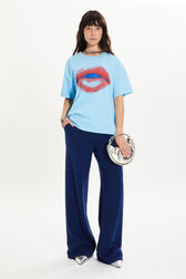Short-sleeved crew-neck t-shirt in cotton jersey Sky front worn view