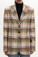Veste masculine motif tartan en laine brossé Carreaux écru/lilas vue de détail 2