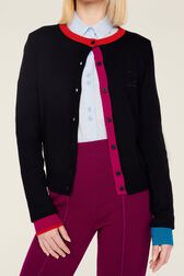 Cardigan laine colorblock femme Bleu nuit vue de détail 3