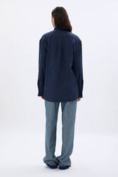 Chemise en flanelle de coton Bleu vue portée de dos