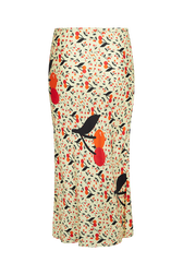 Women Cherry Print Twill Midi Skirt Baby yellow back view