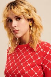 Women Jacquard Short Sleeve Sweater Red details view 2