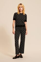 Women Jacquard Short Sleeve Sweater Black details view 2