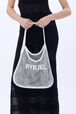 RYKIEL rhinestone mesh bag White front worn view