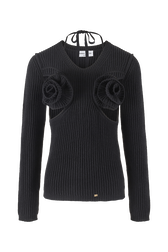 Women Removable Flowers Sweater Black front view