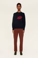 Women Lip Print Sweater Night blue details view 3