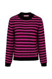 Pullover Big Poor Boy rayé femme Raye noir/fuchsia vue de face