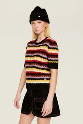 Women Striped Fluffy Sweater Multico crea details view 2
