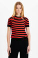 Sweater manches courtes Poor Boy rayé femme Raye noir/corail vue de détail 1