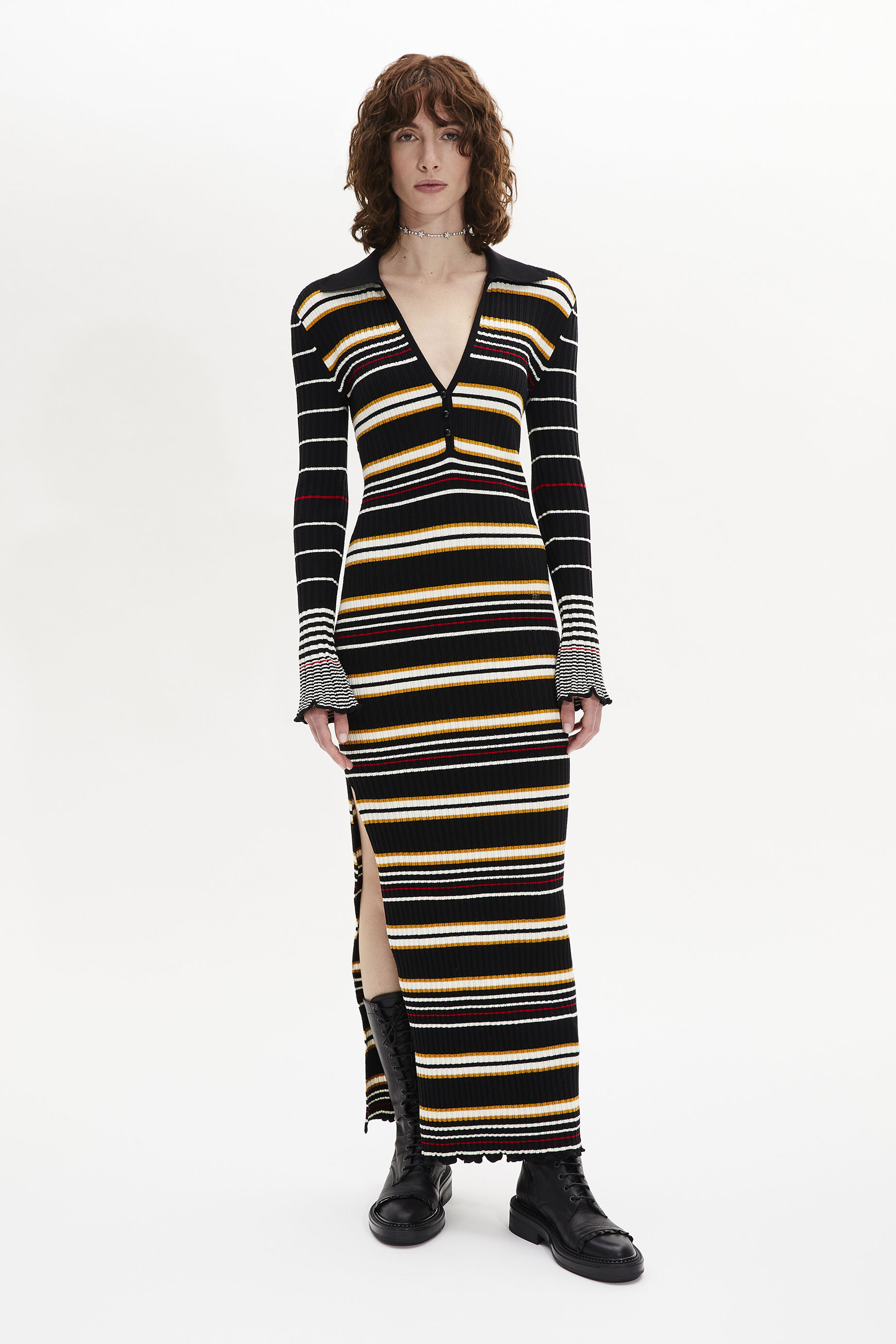 Robe longue sales rayée multicolore
