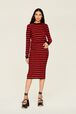 Women Poor Boy Striped Wool Maxi Skirt Black/red front worn view