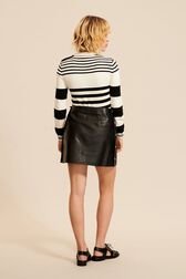 Pull boutonné épaule rayé femme Raye noir/blanc vue portée de dos