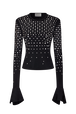 Long-sleeved studded jersey top Black front view