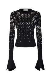 Top studs manches longues en jersey Noir vue de face