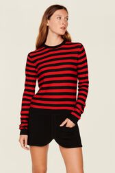 Sweater Big Poor Boy rayé femme Raye noir/rouge vue de détail 1