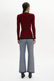 Striped Long-Sleeved Crew Neck Sweater Black/red back worn view