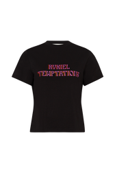 T-shirt col rond manches courtes en jersey de coton Noir vue de face