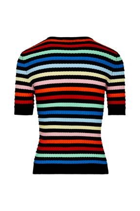 Women Multicolor Striped Ribbed Short Sleeve Top Multico striped back view