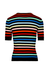 Women Multicolor Striped Ribbed Short Sleeve Top Multico striped back view