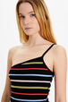 Women Multicolor Striped Asymmetrical Tank Top Multico black striped details view 2