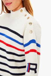 Pull SR marinière tricolore Blanc vue de détail 2