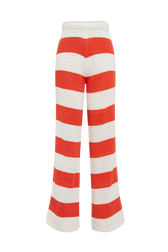 Women Two-Coloured Striped Openwork Trousers Striped coral/ecru front view