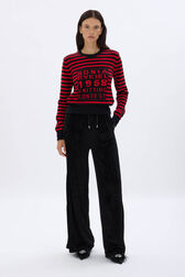 Striped round neck sweater 1968 Black/red front worn view