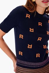 Short Sleeve Woolen Sweater Black/blue details view 2