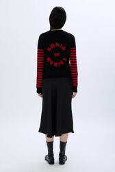 Cardigan rayé en laine Raye noir/rouge vue portée de dos