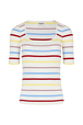 T-shirt col ouvert picots rayé multicolore femme Multico raye blanc vue de face
