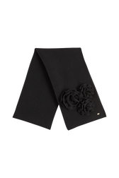 Écharpe laine fleur en relief femme Noir vue de face