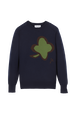 Pull symbole trèfle femme Bleu nuit vue de face