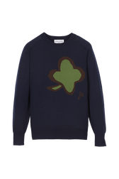 Pull symbole trèfle femme Bleu nuit vue de face