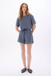 Short en coton éponge fine rayures Raye blanc / bleu vue portée de face