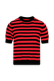 Women Poor Boy Striped Short Sleeve Sweater Black/red front view