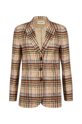 Veste masculine motif tartan en laine brossé Carreaux écru/lilas vue de face