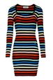 Women Square Neck Short Dress Multico striped front view