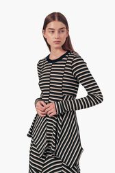 Asymmetrical striped sweater Green front worn view