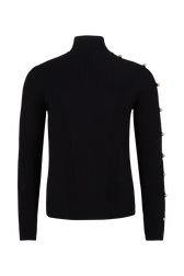 Wool Knit Turtleneck Sweater Black front view