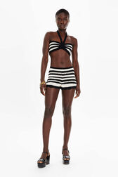 Short rayures ajourées bicolore femme Raye noir/ecru vue portée de face