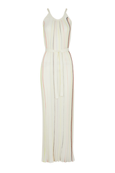 Women Multicolor Striped Pleated Dress Ecru front view